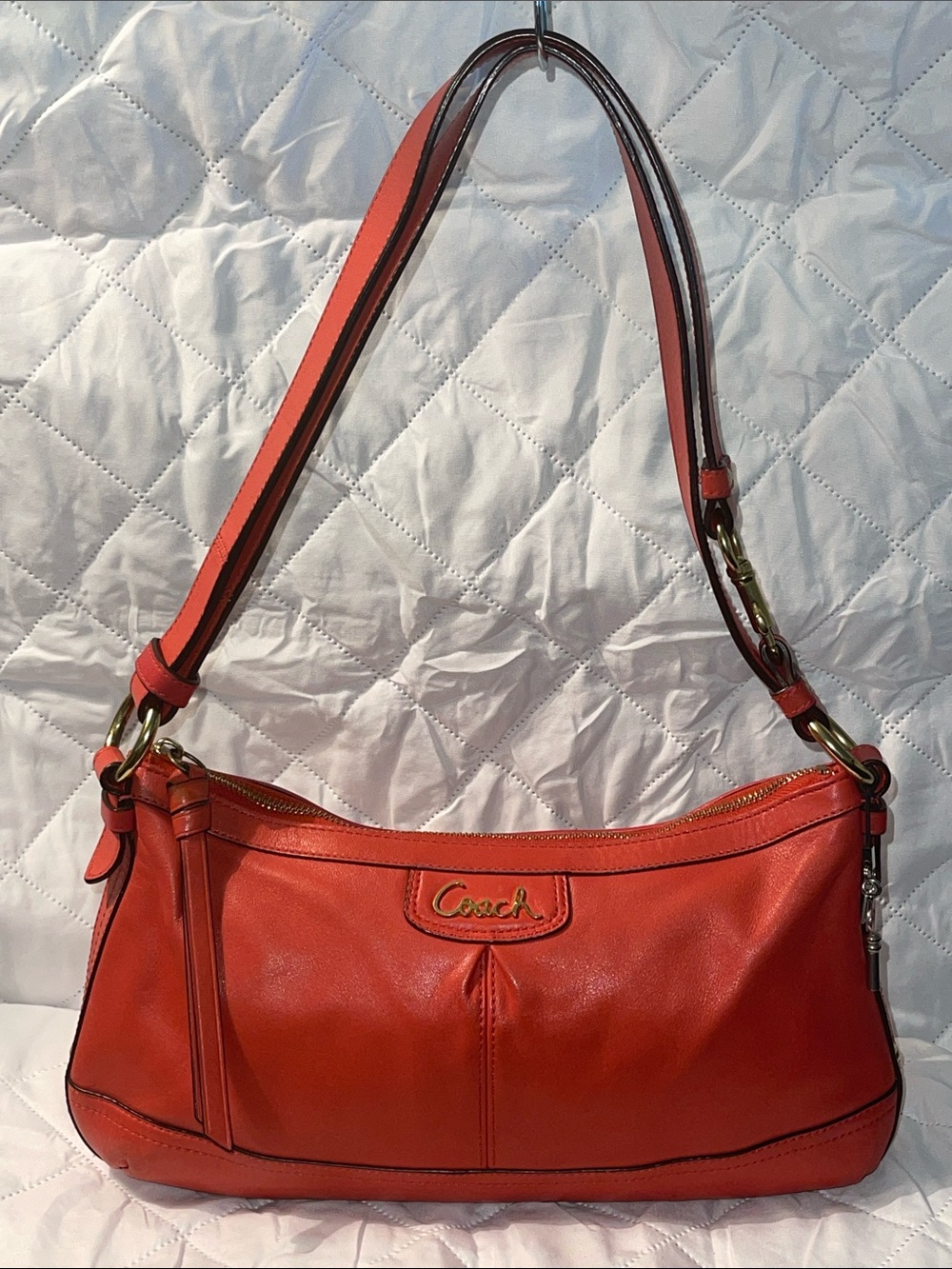 Coach Ashley Burnt Orange Leather Shoulder/Crossbody Bag Purse #F19729